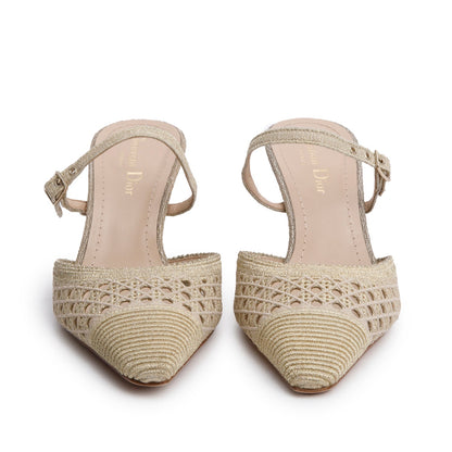 Christian Dior Beige/Gold Cannage Fabric Capture Slingback Pumps, Size 37