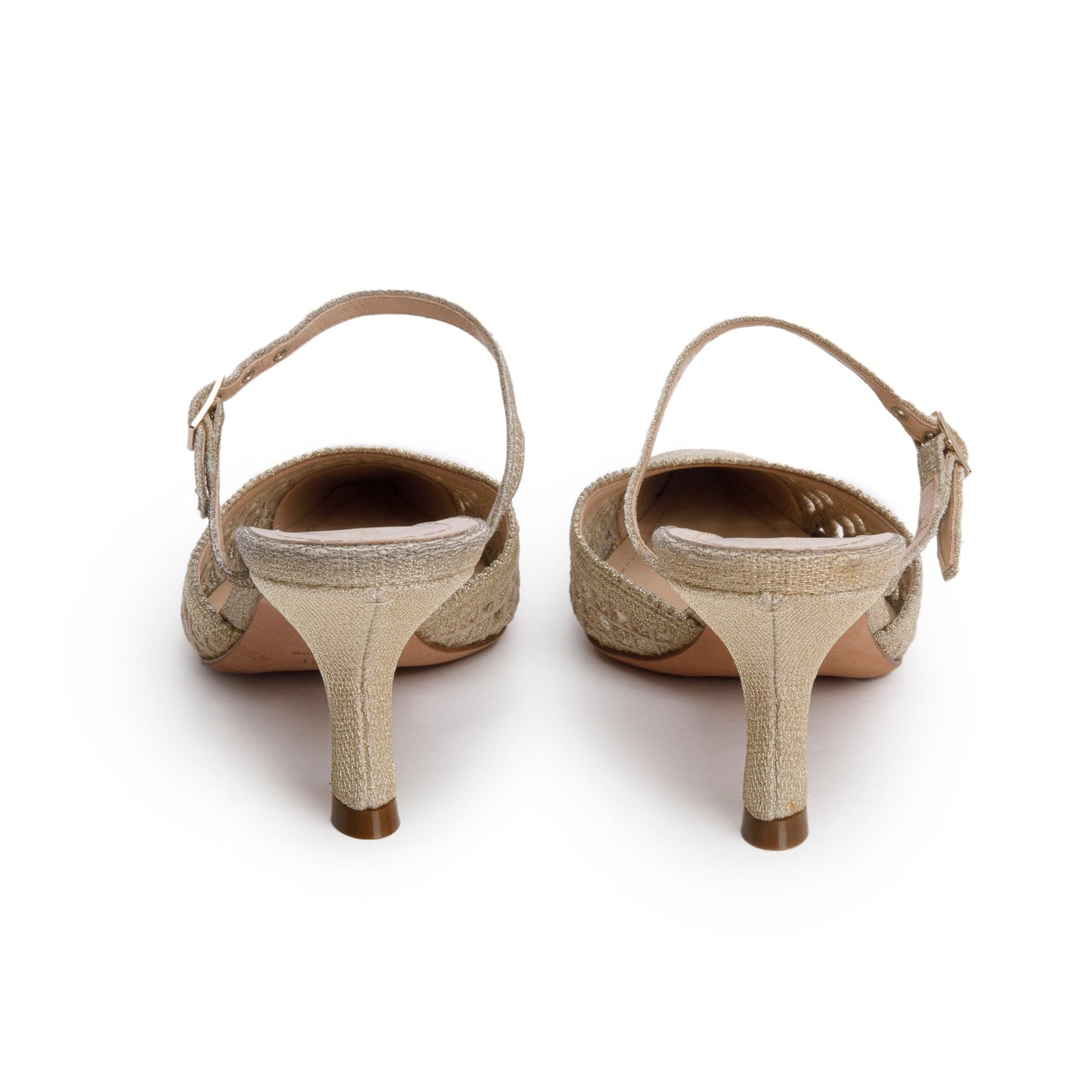 Christian Dior Beige/Gold Cannage Fabric Capture Slingback Pumps, Size 37