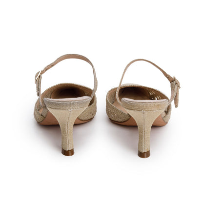 Christian Dior Beige/Gold Cannage Fabric Capture Slingback Pumps, Size 37