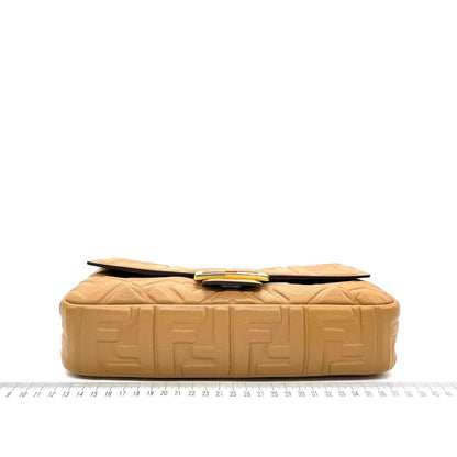FENDI Baguette Camel Leather 3D FF Motif Crossbody bag