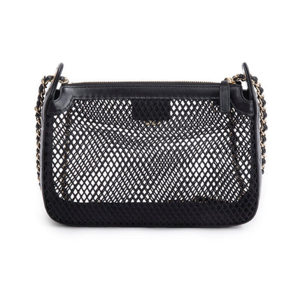Chanel 2025 Black Mesh Shiny Lambskin Clutch Chain Bag