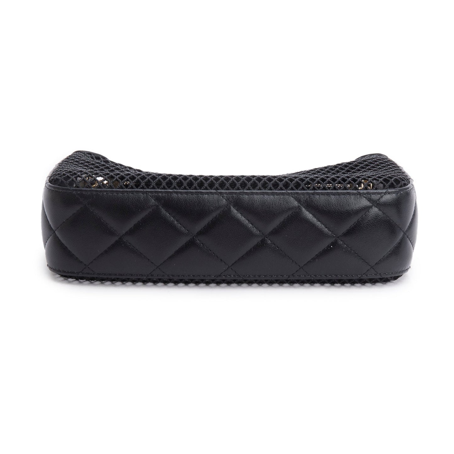 Chanel 2025 Black Mesh Shiny Lambskin Clutch Chain Bag
