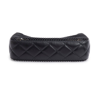 Chanel 2025 Black Mesh Shiny Lambskin Clutch Chain Bag