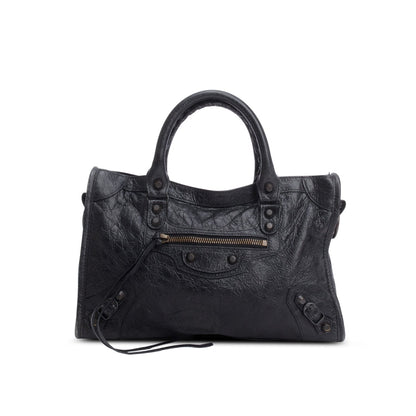 Balenciaga 2024 Black Arena Leather Small Le City Bag