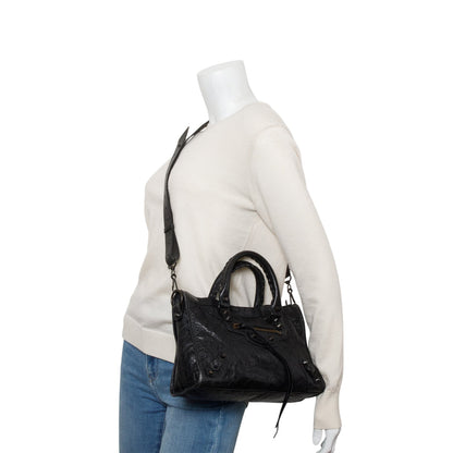 Balenciaga 2024 Black Arena Leather Small Le City Bag