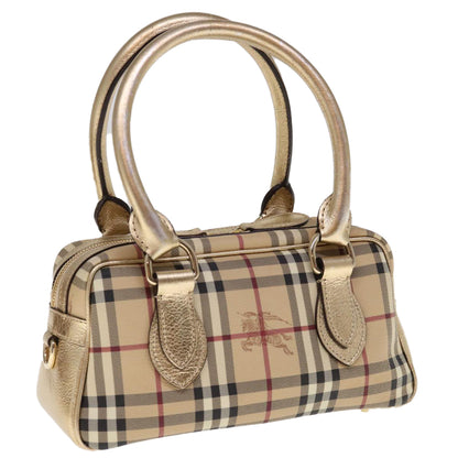 Luxury Burberry Nova Check Hand Bag PVC Leather Beige Auth 64593
