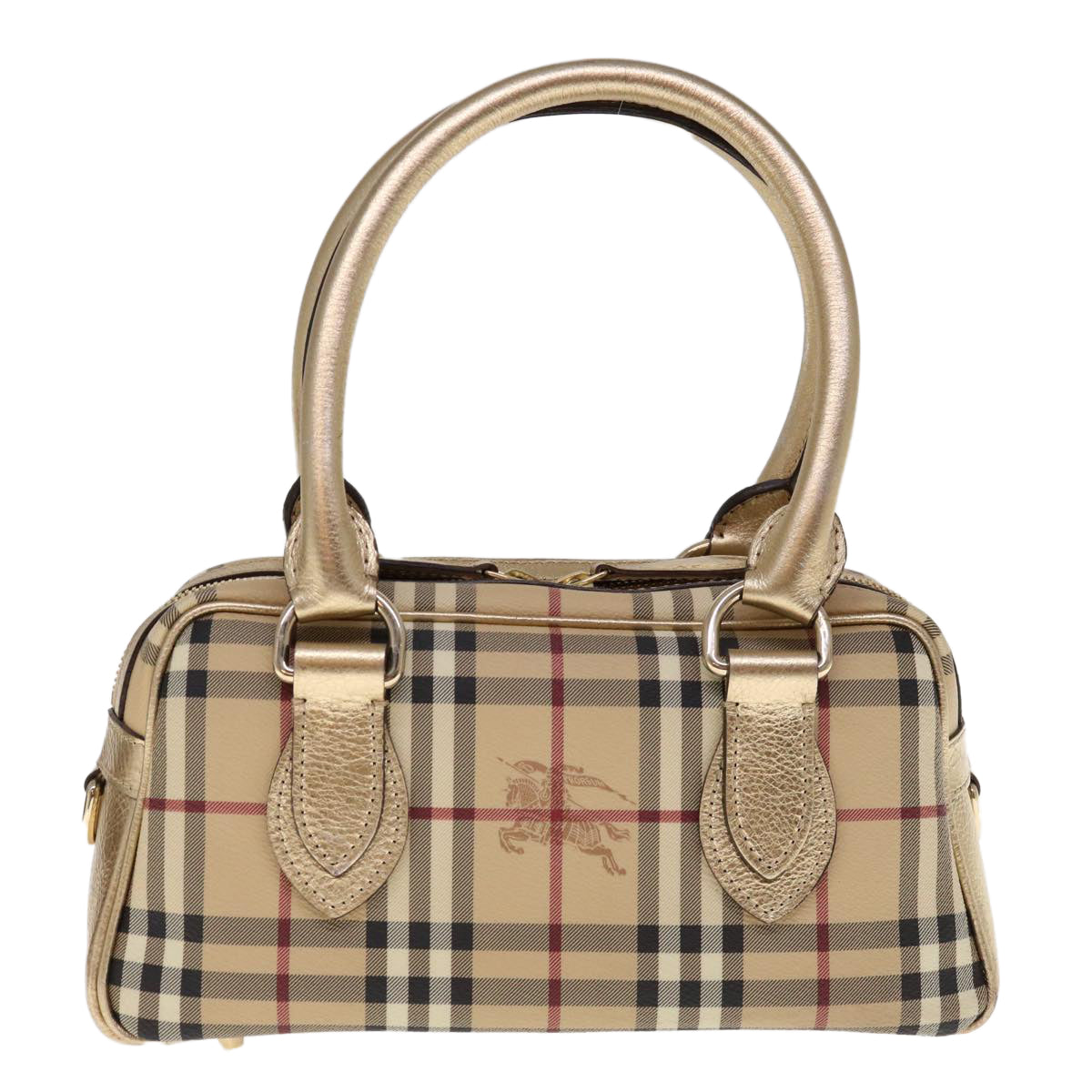 Luxury Burberry Nova Check Hand Bag PVC Leather Beige Auth 64593