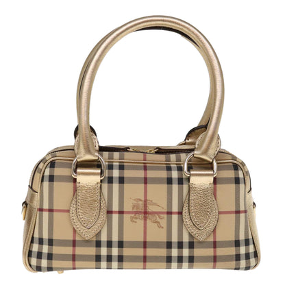 Luxury Burberry Nova Check Hand Bag PVC Leather Beige Auth 64593