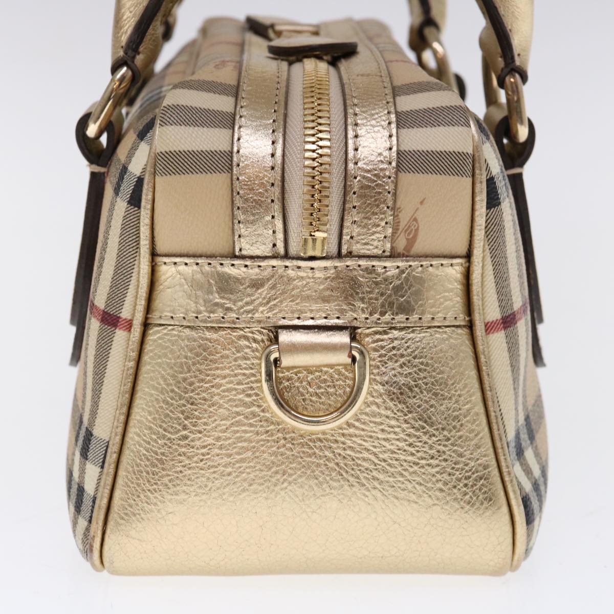Luxury Burberry Nova Check Hand Bag PVC Leather Beige Auth 64593