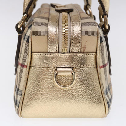Luxury Burberry Nova Check Hand Bag PVC Leather Beige Auth 64593