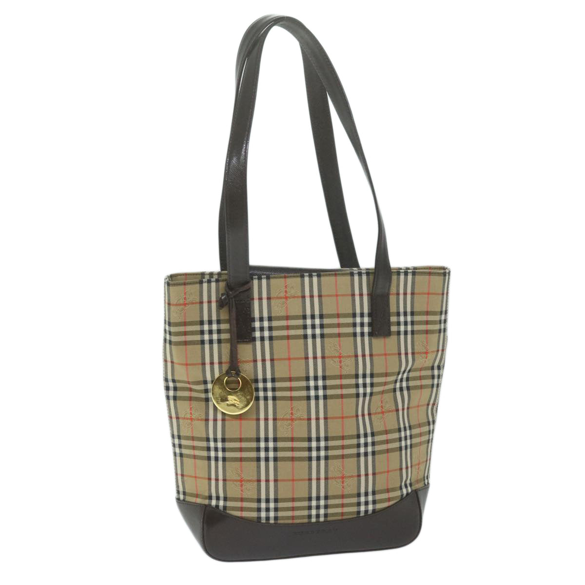 Luxury Burberry Nova Check Tote Bag Nylon Canvas Beige Auth 64608