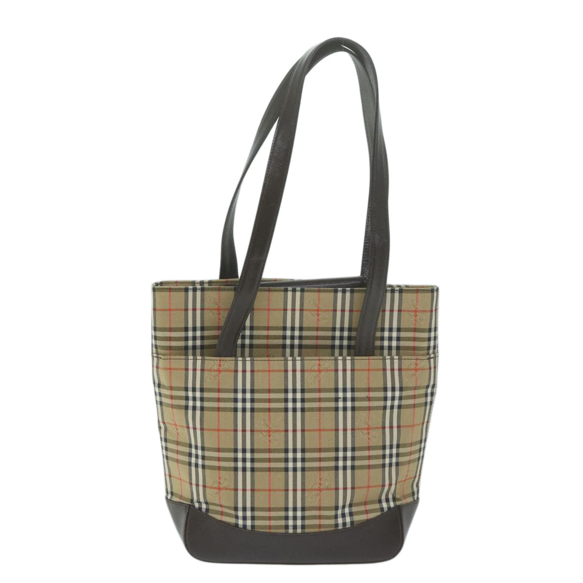 Luxury Burberry Nova Check Tote Bag Nylon Canvas Beige Auth 64608