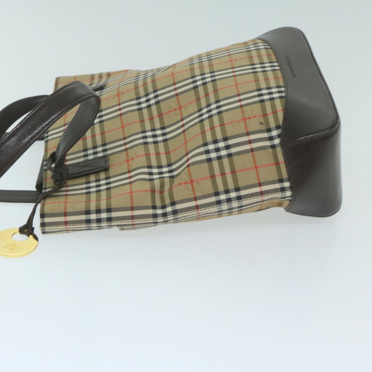 Luxury Burberry Nova Check Tote Bag Nylon Canvas Beige Auth 64608