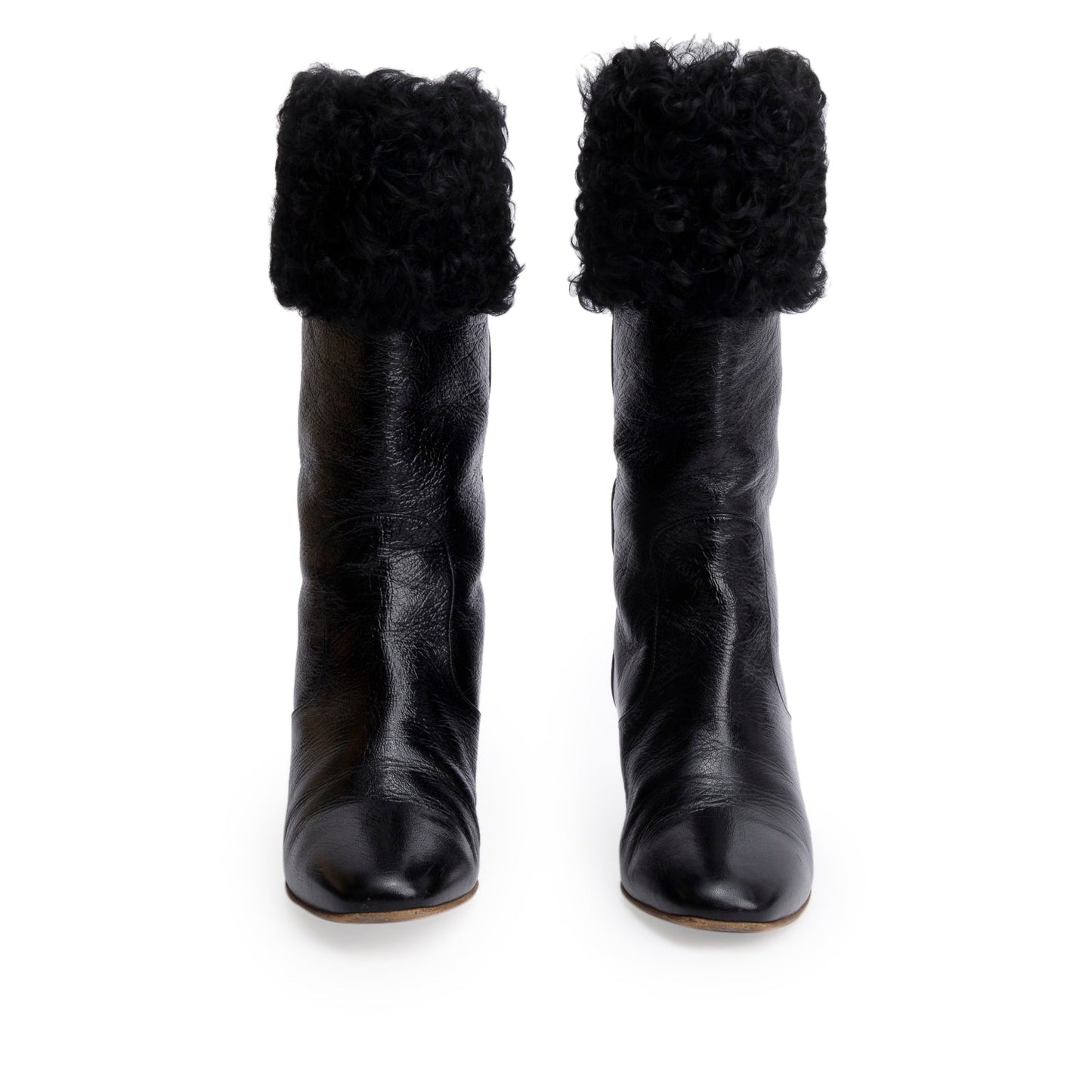 Chanel Black Leather Shearling CC Logo Riding Boots, Size 39.5
