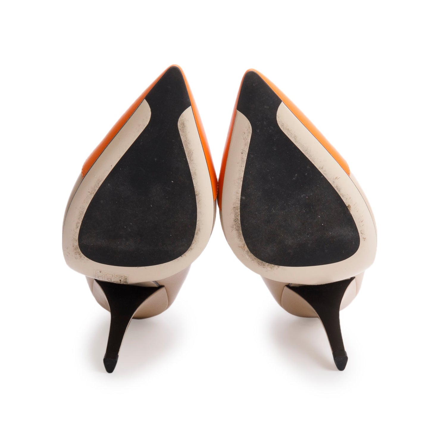 Fendi Beige/Orange Leather Fendi Roma Pointed-Toe Pumps, Size 40