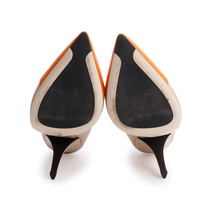 Fendi Beige/Orange Leather Fendi Roma Pointed-Toe Pumps, Size 40