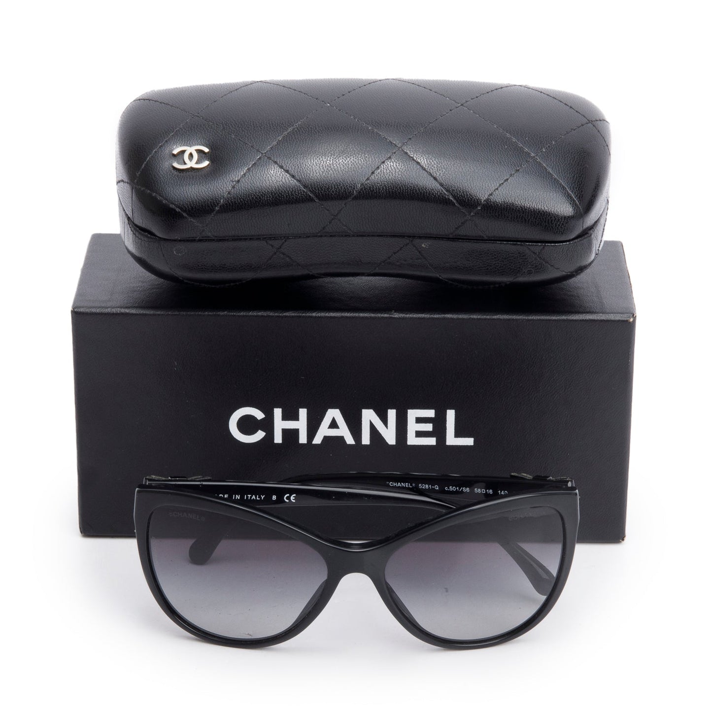 Chanel 5281-Q Black Acetate CC Bow Accent Cat-Eye Sunglasses