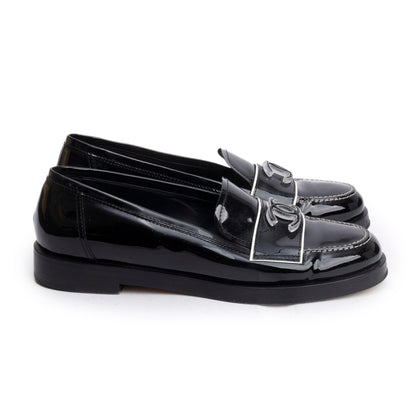Chanel Black Patent Leather CC Logo Loafer, Size 40