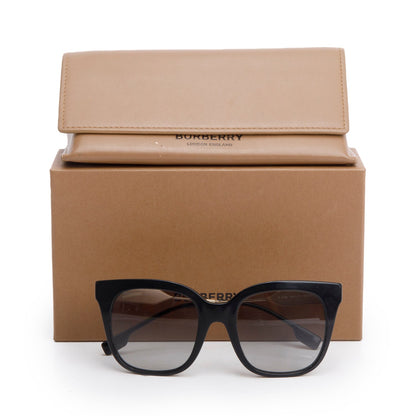 Burberry B 4328 Black Acetate TB Metal Trim Evelyn Square Sunglasses