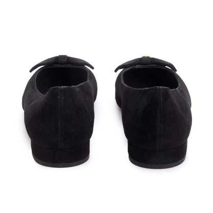 Chanel Black Suede/Grosgrain Interlocking CC Bow Flats, Size 40