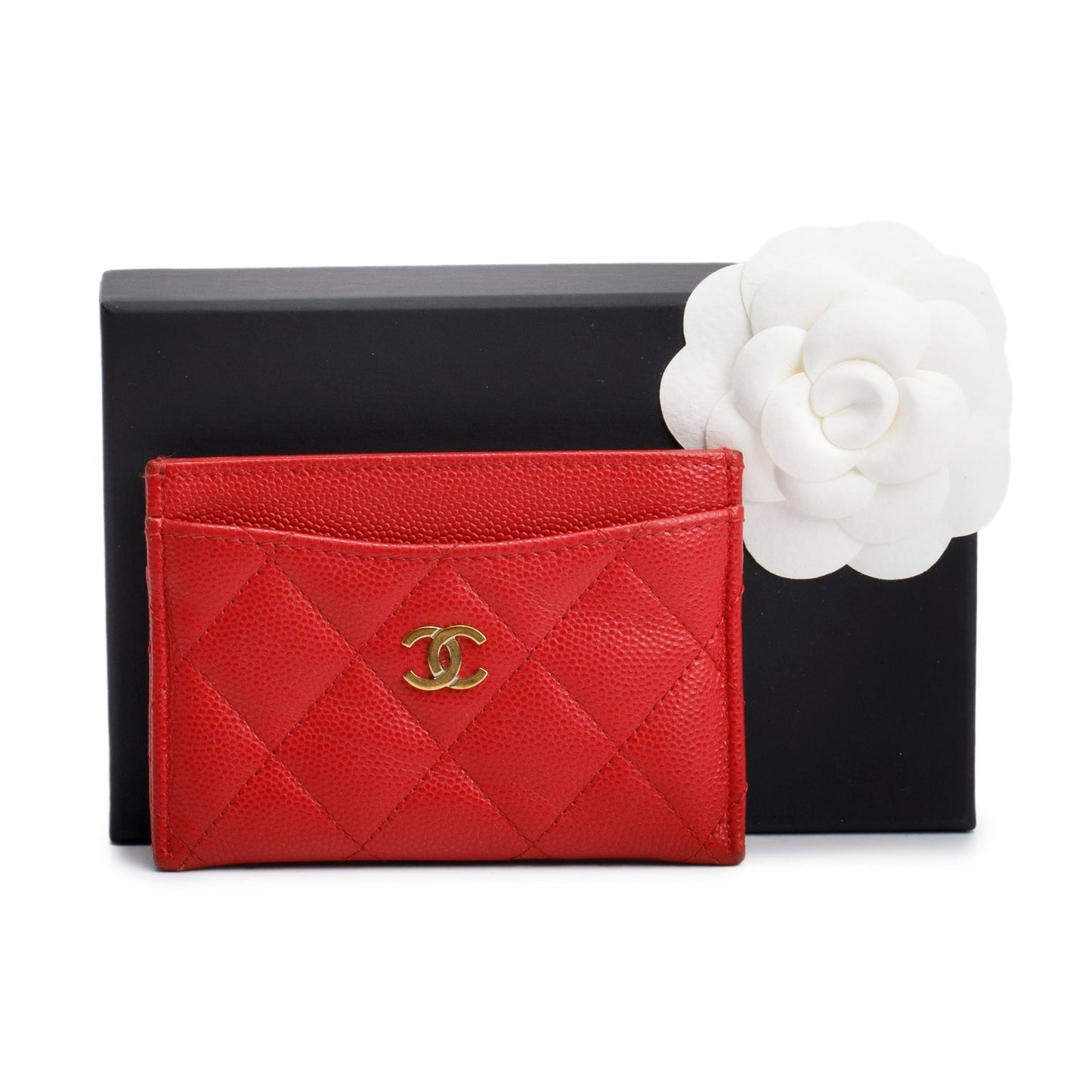 Chanel 2021 Red Caviar Leather Classic Card Holder