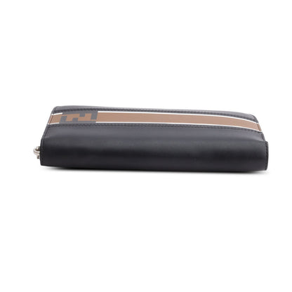 Fendi Black/Bworn Leather FF Logo Large Zip Around Wallet
