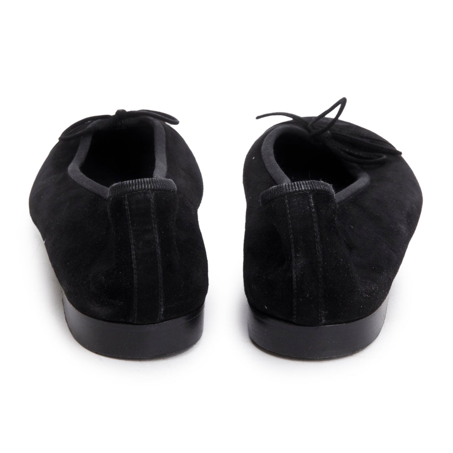 Chanel Black Velvet Interlocking CC Logo Bow Flats, Size 37