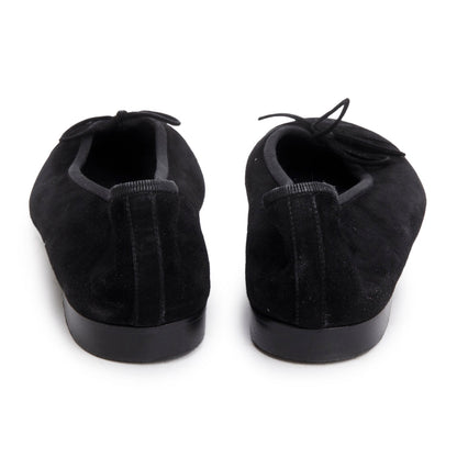 Chanel Black Velvet Interlocking CC Logo Bow Flats, Size 37