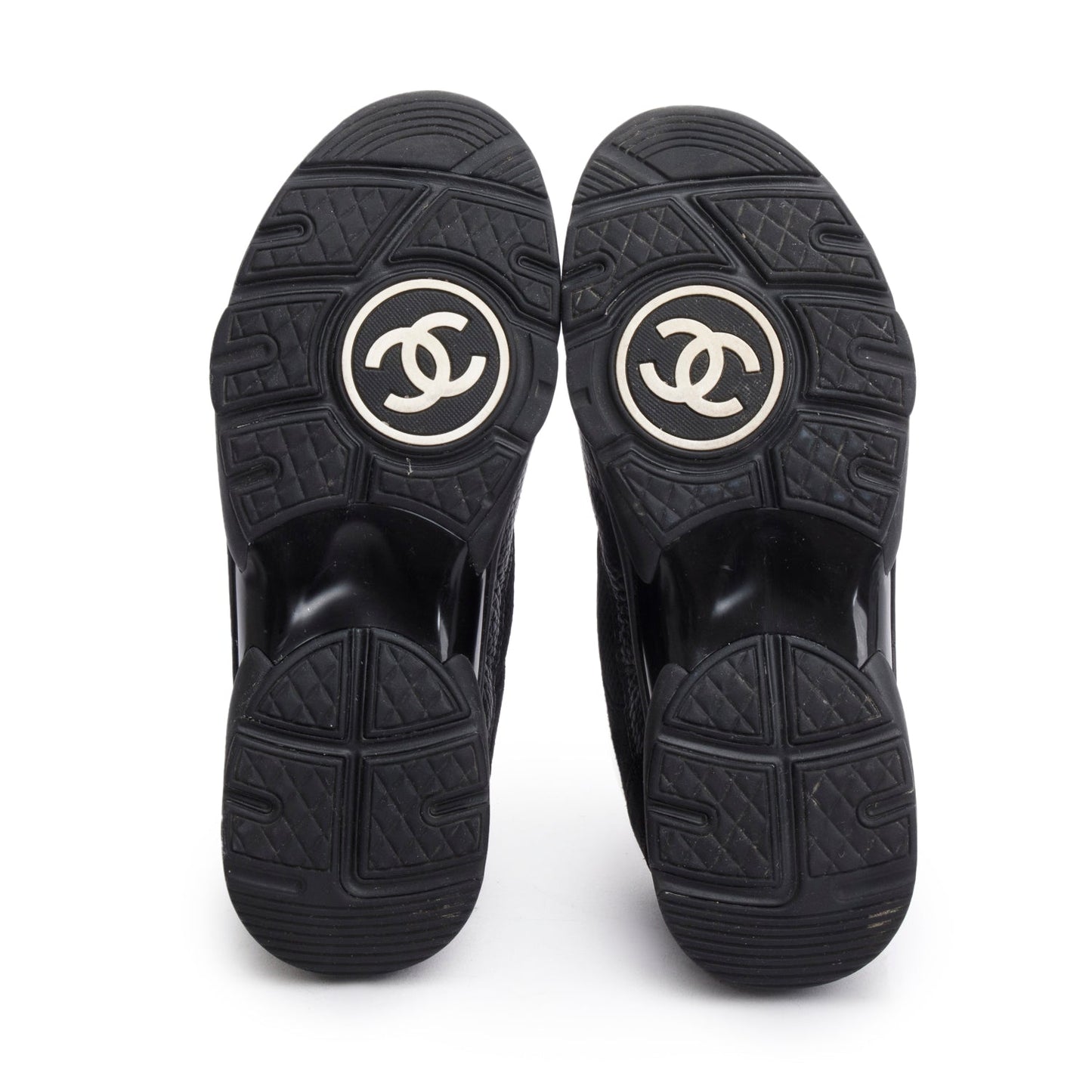 Chanel 2024 Black Calfskin Mesh Suede CC Logo Sneakers, Size 38