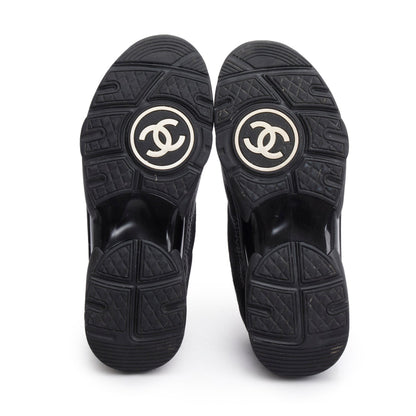 Chanel 2024 Black Calfskin Mesh Suede CC Logo Sneakers, Size 38