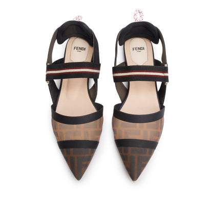 Fendi Brown FF Zucca Colibri Mesh Slingback Flat Mules, Size 39