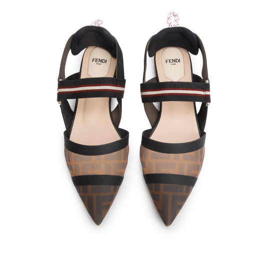 Fendi Brown FF Zucca Colibri Mesh Slingback Flat Mules, Size 39