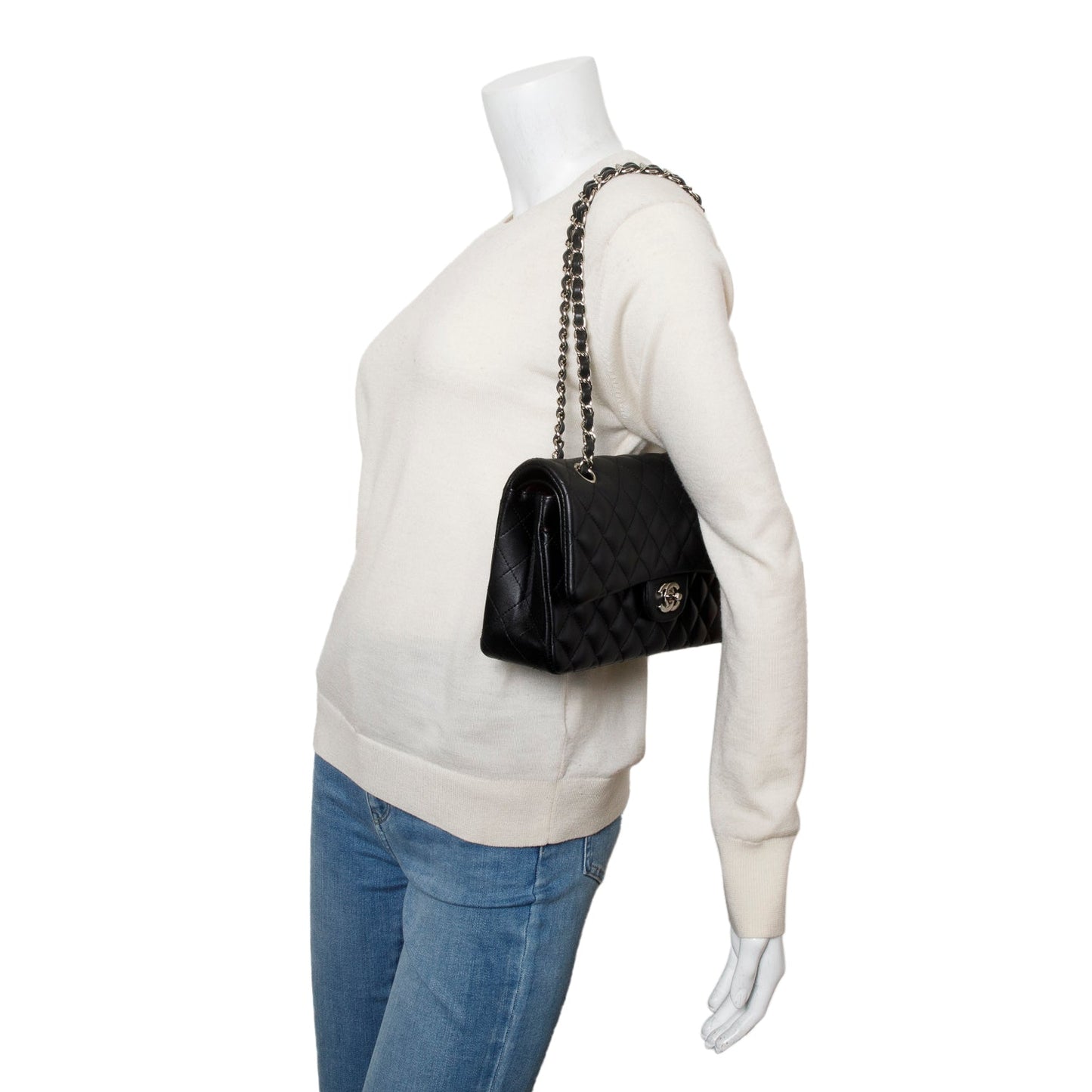 Chanel Black Quilted Lambskin Leather Classic Medium Double Flap Bag