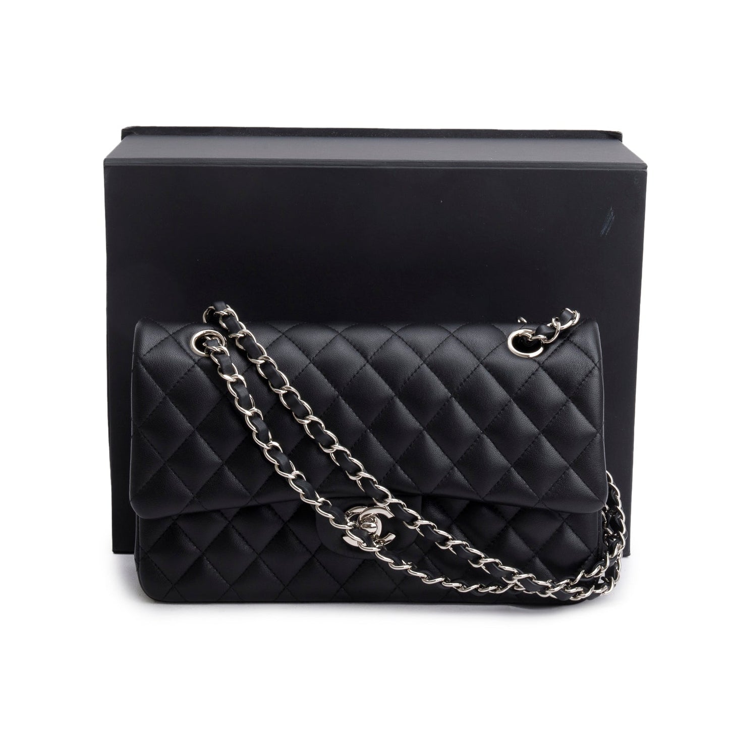 Chanel Black Quilted Lambskin Leather Classic Medium Double Flap Bag