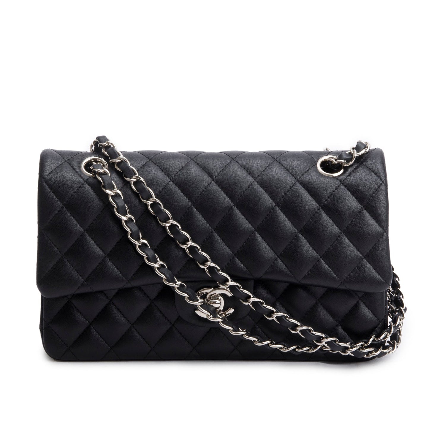Chanel Black Quilted Lambskin Leather Classic Medium Double Flap Bag