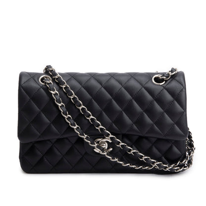 Chanel Black Quilted Lambskin Leather Classic Medium Double Flap Bag