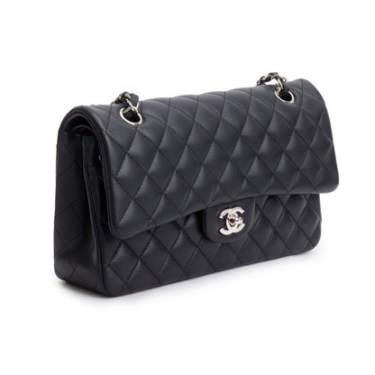 Chanel Black Quilted Lambskin Leather Classic Medium Double Flap Bag
