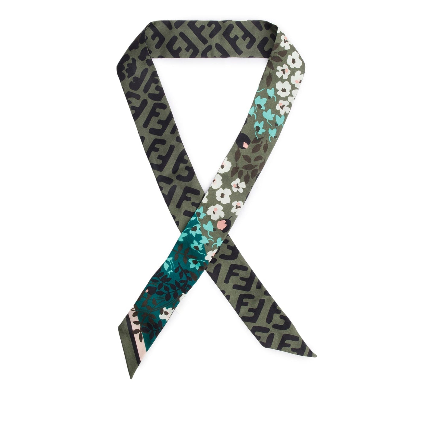 Fendi Green Forest Logo Wrappy Silk Bandeau