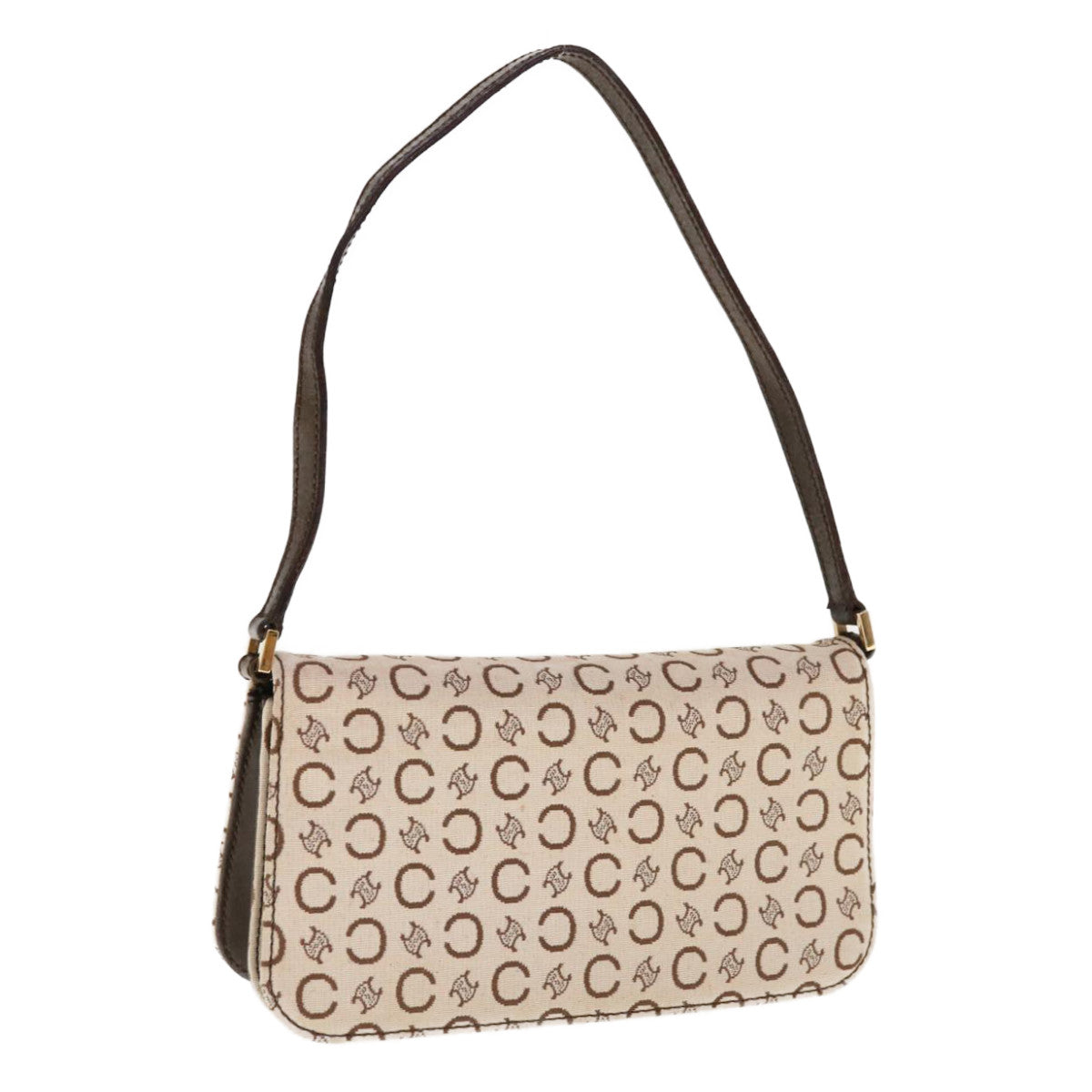 Luxury CELINE C Macadam Canvas Shoulder Bag Beige Brown  64803