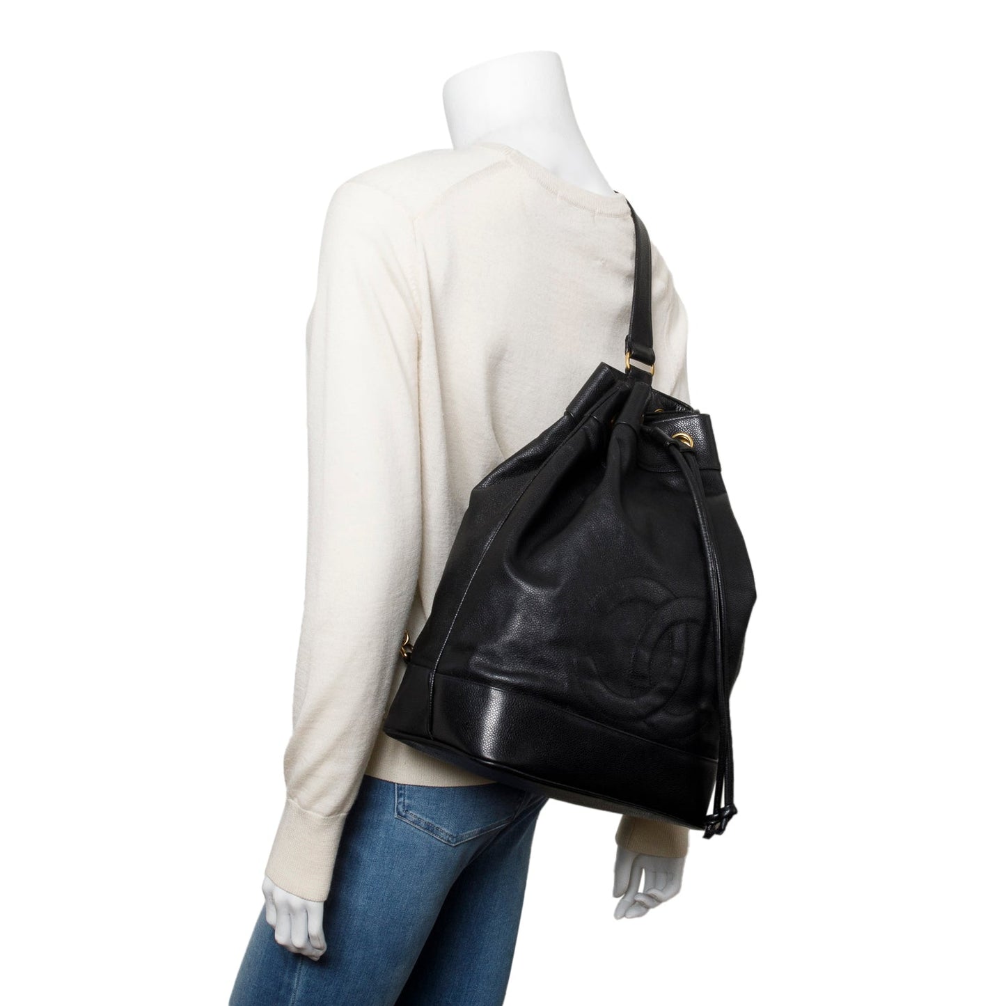 Chanel Black Caviar Drawstring Sling Bag