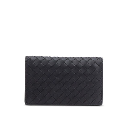 Bottega Veneta Black Intrecciato Calfskin Leather Bi-Fold Compact Wallet