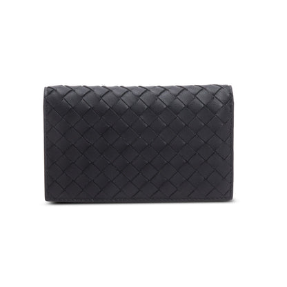Bottega Veneta Black Intrecciato Calfskin Leather Bi-Fold Compact Wallet