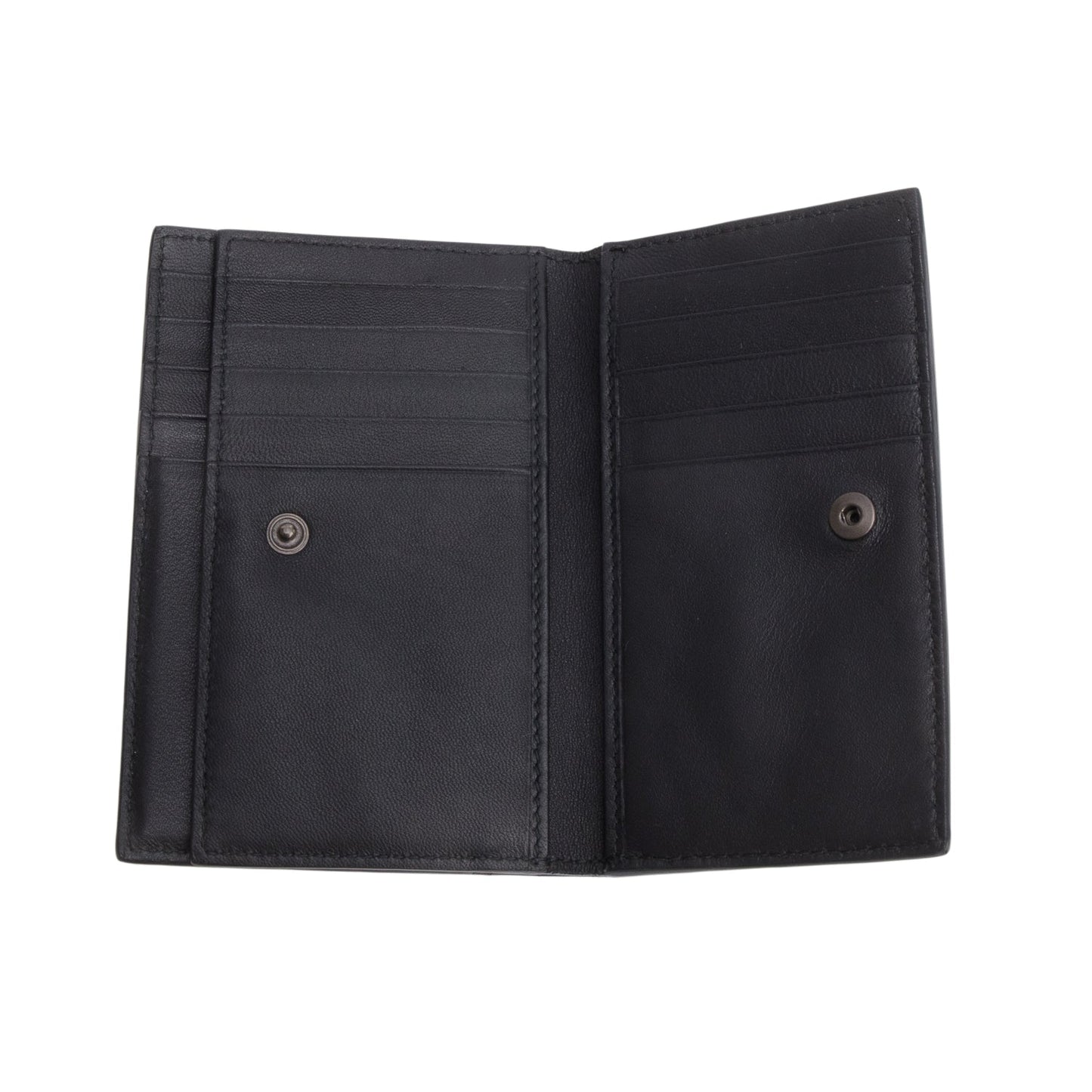 Bottega Veneta Black Intrecciato Calfskin Leather Bi-Fold Compact Wallet