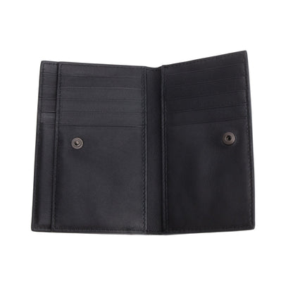 Bottega Veneta Black Intrecciato Calfskin Leather Bi-Fold Compact Wallet