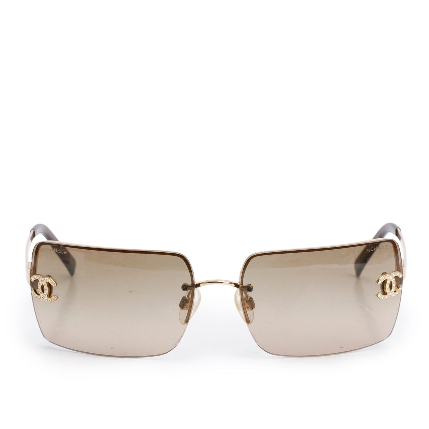 Chanel 4092-B Brown Tinted Gold-Tone Metal Frameless CC Logo Sunglasses