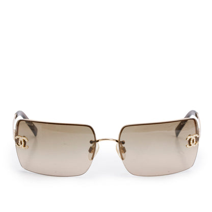 Chanel 4092-B Brown Tinted Gold-Tone Metal Frameless CC Logo Sunglasses