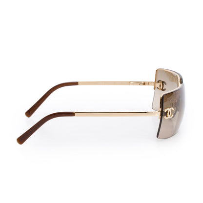 Chanel 4092-B Brown Tinted Gold-Tone Metal Frameless CC Logo Sunglasses