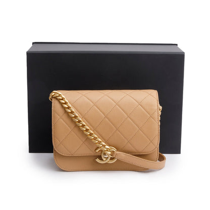 Chanel 2021 Beige Caviar Mini Messenger Bag