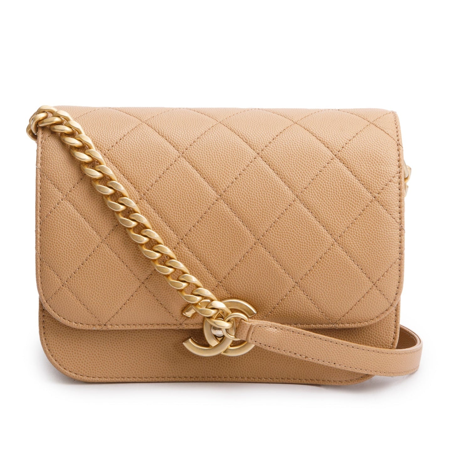 Chanel 2021 Beige Caviar Mini Messenger Bag