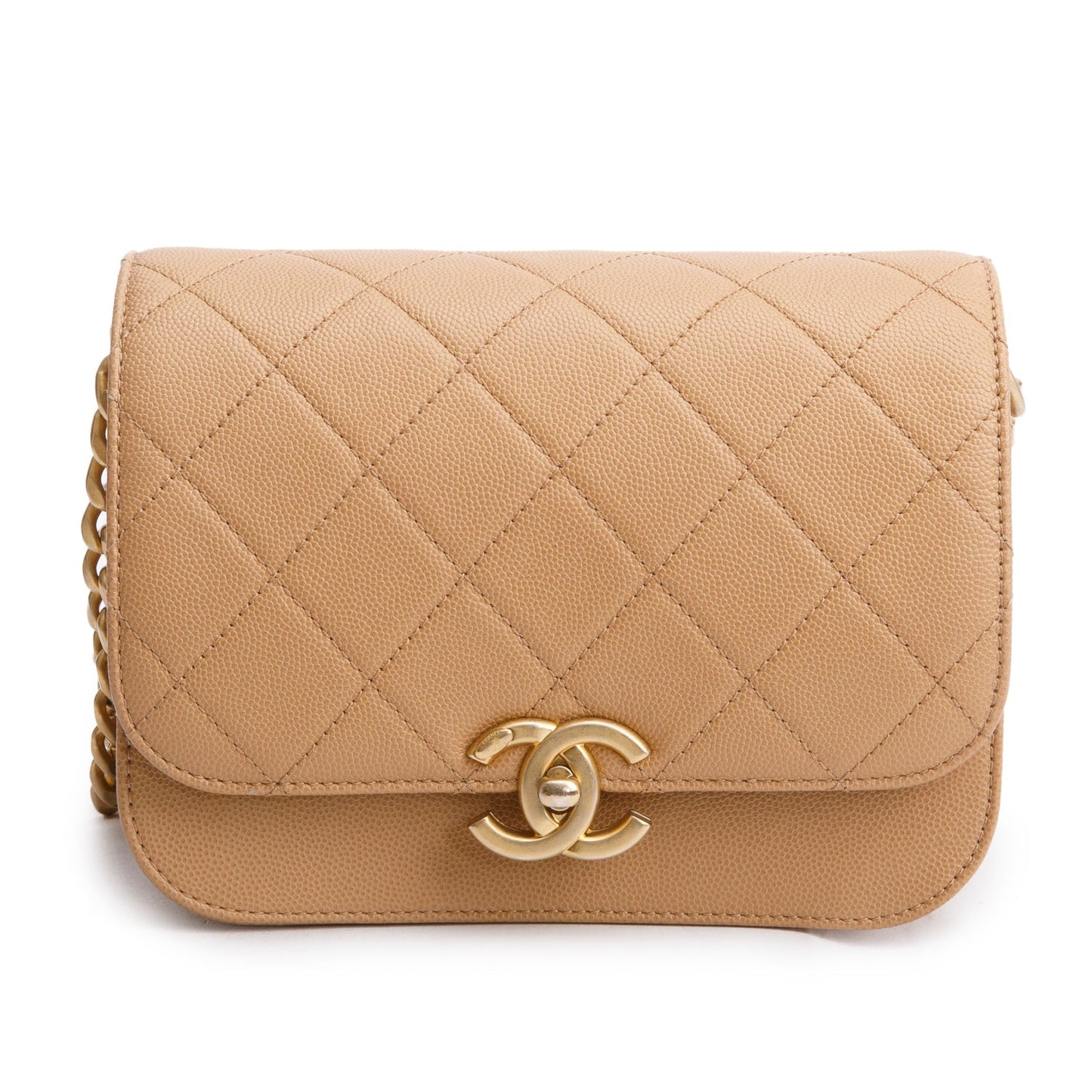 Chanel 2021 Beige Caviar Mini Messenger Bag